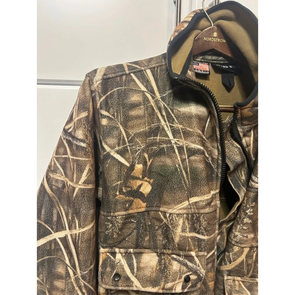 Rivers West Fleece Hunting Jacket Camo Full Zip‎ Cargo Pockets Marsh Grass